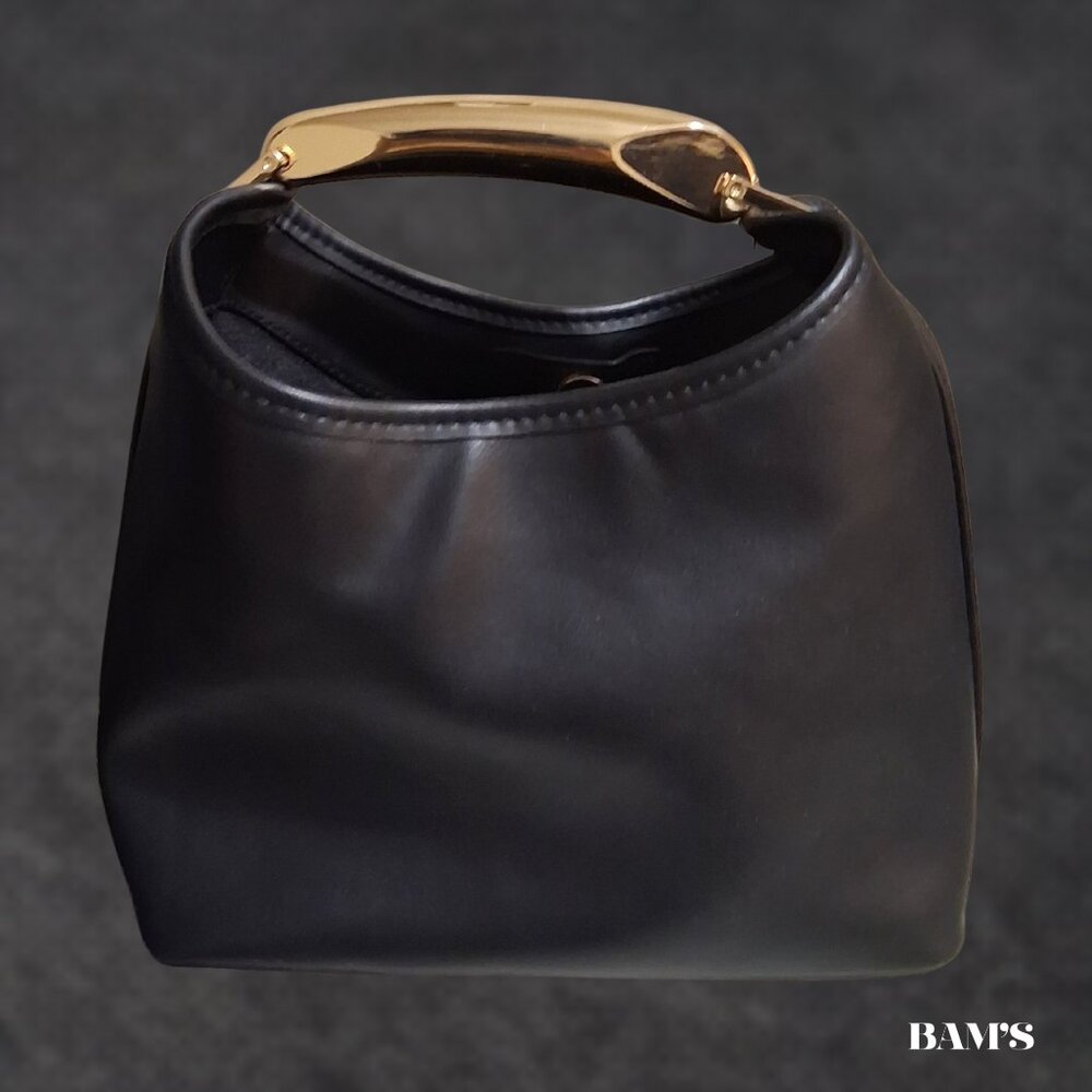 Black Mini Top Handle Bag Gold Hardware Structured Chic Purse Luxury Style - Picture 3 of 5